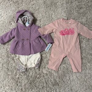 adidas Pink Romper and Carters Purple Kids Matching Set